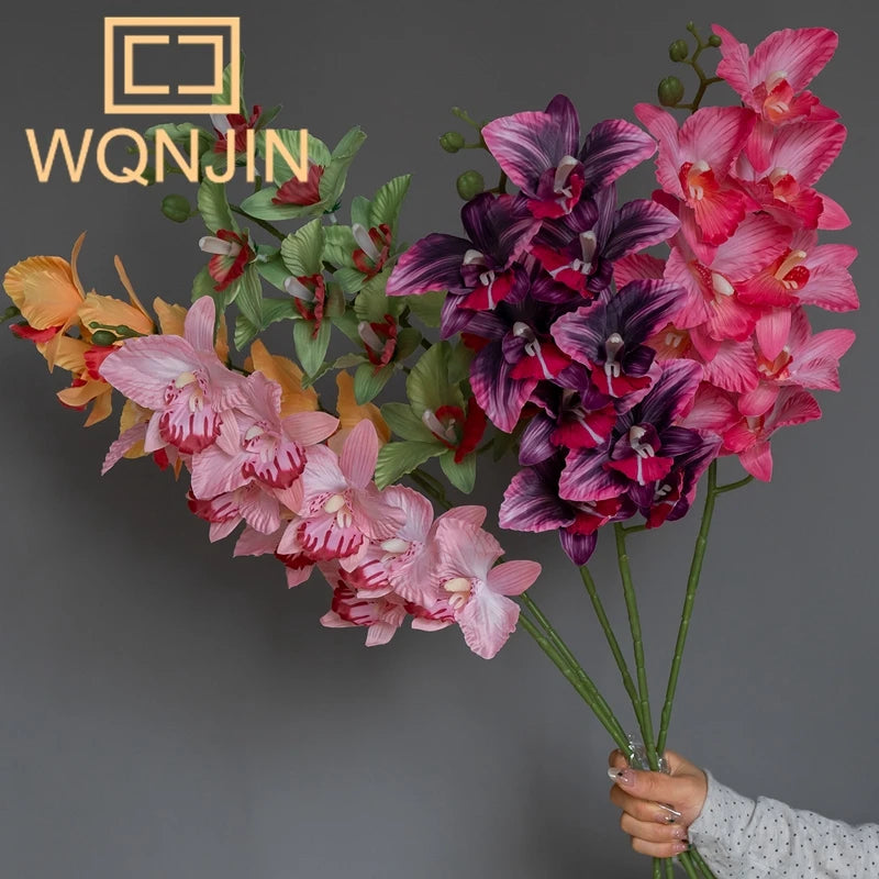 1PC Orquídea Borboleta Simulada de Luxo Leve com 9 Hastes, Decoração Floral Artificial para Sala de Estar e Mesa de Jantar, Arte Floral para Casa